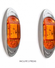SET 2 FOCO LATERAL CROMADO OVALADO PEQUEÑO 6 LED 12-24V AMBAR